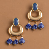 LAPIS MIX GOLD SHELL DROP EARRINGS