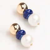 WHITE PEARL AND LAPIS SHORT DROP EARRINGS