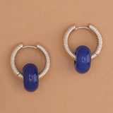 LAPIS LAZULI BEAD CHUNKY HOOP EARRINGS