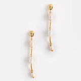 TRIPLE PEARL BEAD LONG DROP EARRINGS