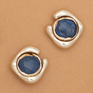 CHUNKY LAPIS GOLD STUD EARRING