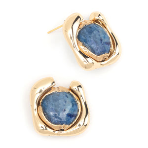 CHUNKY LAPIS GOLD STUD EARRING