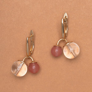 WHITE AND PINK STONE CHARM EARRINGS