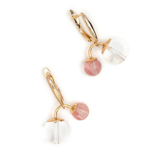 WHITE AND PINK STONE CHARM EARRINGS
