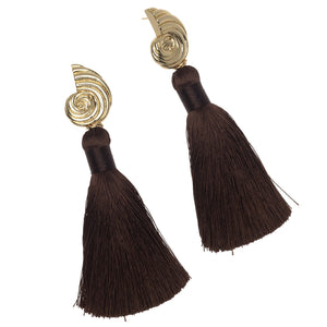 GOLD CARACOLA BROWN TASSEL EARRINGS  (PRE-ORDER TAKES 15 DAYS)