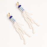 WHITE LAPIS FRINGE BEAD EARRINGS