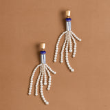 WHITE LAPIS FRINGE BEAD EARRINGS