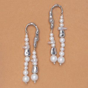 DOUBLE FRINGE WHITE PEARL EARRINGS