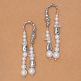 DOUBLE FRINGE WHITE PEARL EARRINGS