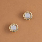 GOLD ROUND PEARL STUD EARRINGS