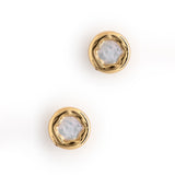 GOLD ROUND PEARL STUD EARRINGS