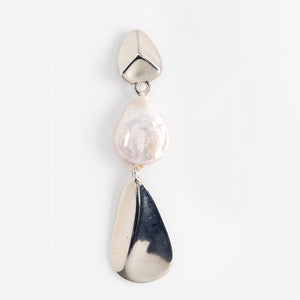 WHITE PEARL ROUND RHODIUM EARRINGS