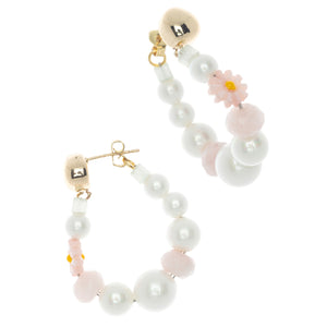 WHITE PINK PEARL STRAND EARRINGS