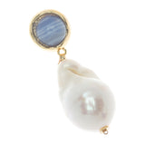 WHITE BAROQUE PEARL BLUE STUD EARRINGS
