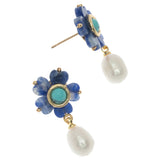 LAPIS LAZULI FLORAL FASHION EARRINGS
