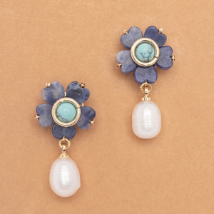LAPIS LAZULI FLORAL FASHION EARRINGS