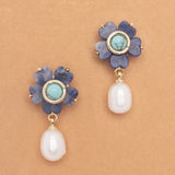 LAPIS LAZULI FLORAL FASHION EARRINGS