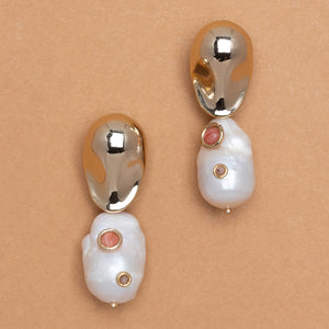 WHITE PEARL PEACH GOLD DROP EARRINGS