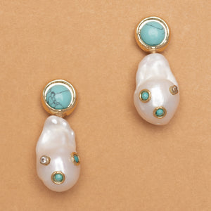 BAROQUE PEARL TURQUOISE EMBED EARRINGS
