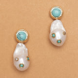 BAROQUE PEARL TURQUOISE EMBED EARRINGS