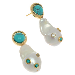 BAROQUE PEARL TURQUOISE EMBED EARRINGS
