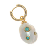 BAROQUE PEARL TURQUOISE EMBED HUGGIE EARRING