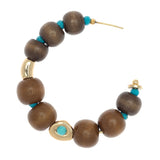 BROWN TURQUOISE HALF HOOP BEADED EARRINGS