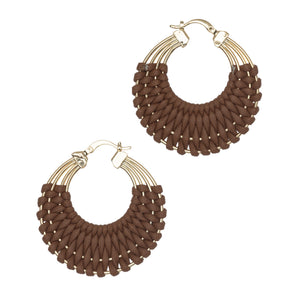 BROWN LEATHER ROPE AND GOLD EARRINGS  (PRE-ORDER TAKES 15 DAYS)