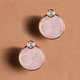 GOLD BEZEL ROSE QUARTZ STUD EARRINGS