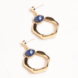 BLUE STONE GOLD PENTAGON EARRINGS