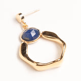 BLUE STONE GOLD PENTAGON EARRINGS