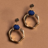 BLUE STONE GOLD PENTAGON EARRINGS