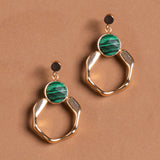 GREEN STONE GOLD PENTAGON EARRINGS