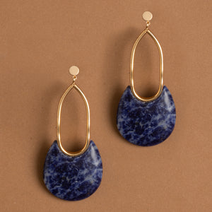 LAPIS LAZULI OVAL GOLD EARRINGS