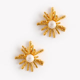 WHITE PEARL STARBURST GOLD EARRINGS