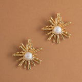 WHITE PEARL STARBURST GOLD EARRINGS