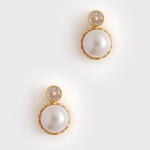 RHINESTONE ROUND PEARL BEAD EARRINGS