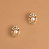 SMALL WHITE PEARL CRADLE STUD EARRINGS