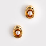 SMALL WHITE PEARL CRADLE STUD EARRINGS