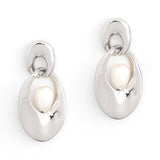 DOUBLE OVAL PEARL RHODIUM EARRINGS