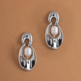 DOUBLE OVAL PEARL RHODIUM EARRINGS