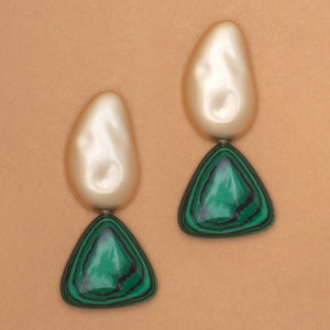 GOLD BEAN TRIANGLE MALACHITE EARRINGS