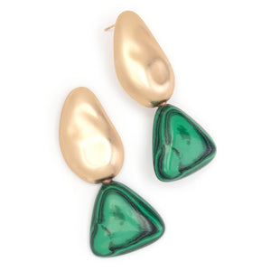 GOLD BEAN TRIANGLE MALACHITE EARRINGS