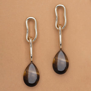 TIGER EYE DOUBLE LINK FOLD EARRINGS