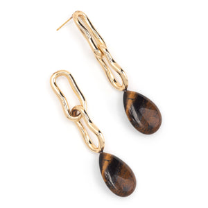 TIGER EYE DOUBLE LINK FOLD EARRINGS
