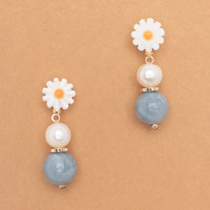 BLUE AND PEARL FLORAL DROP EARRINGS
