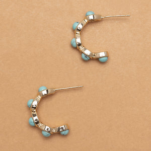 TURQUOISE GOLD HALF HOOP EARRINGS