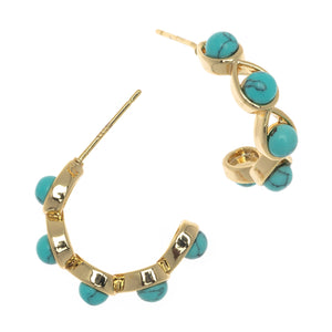 TURQUOISE GOLD HALF HOOP EARRINGS