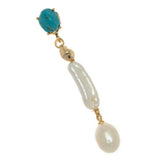 DOUBLE WHITE PEARL TURQUOISE DROP EARRINGS
