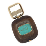 FLAT SQUARE BROWN TURQUOISE GOLD EARRINGS